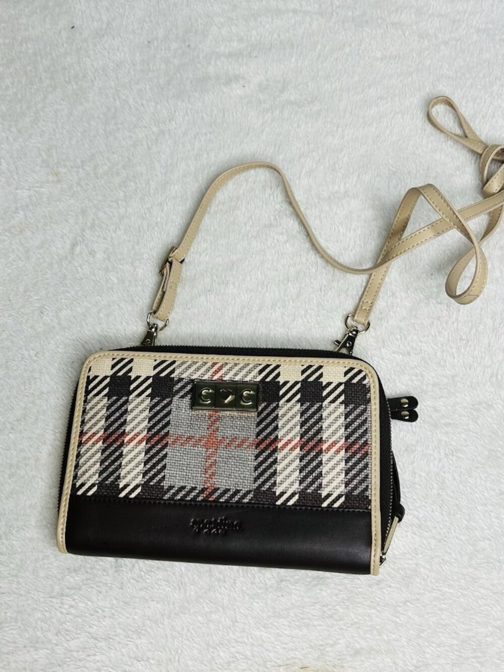 Spartina 449 Plaid Crossbody Wallet On Chain Wimberly Linen & Leather 8" x 5"